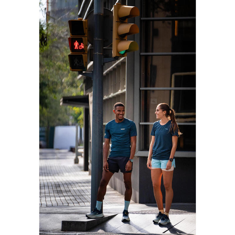 Kadın 2'si 1 Arada Koşu/Arazi Koşusu Şortu - Mavi/Sarı - Kiprun Run 500 Confort
