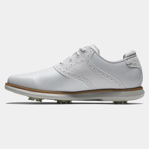 Zapatos de golf de cuero impermeables para mujer, tradición blanca