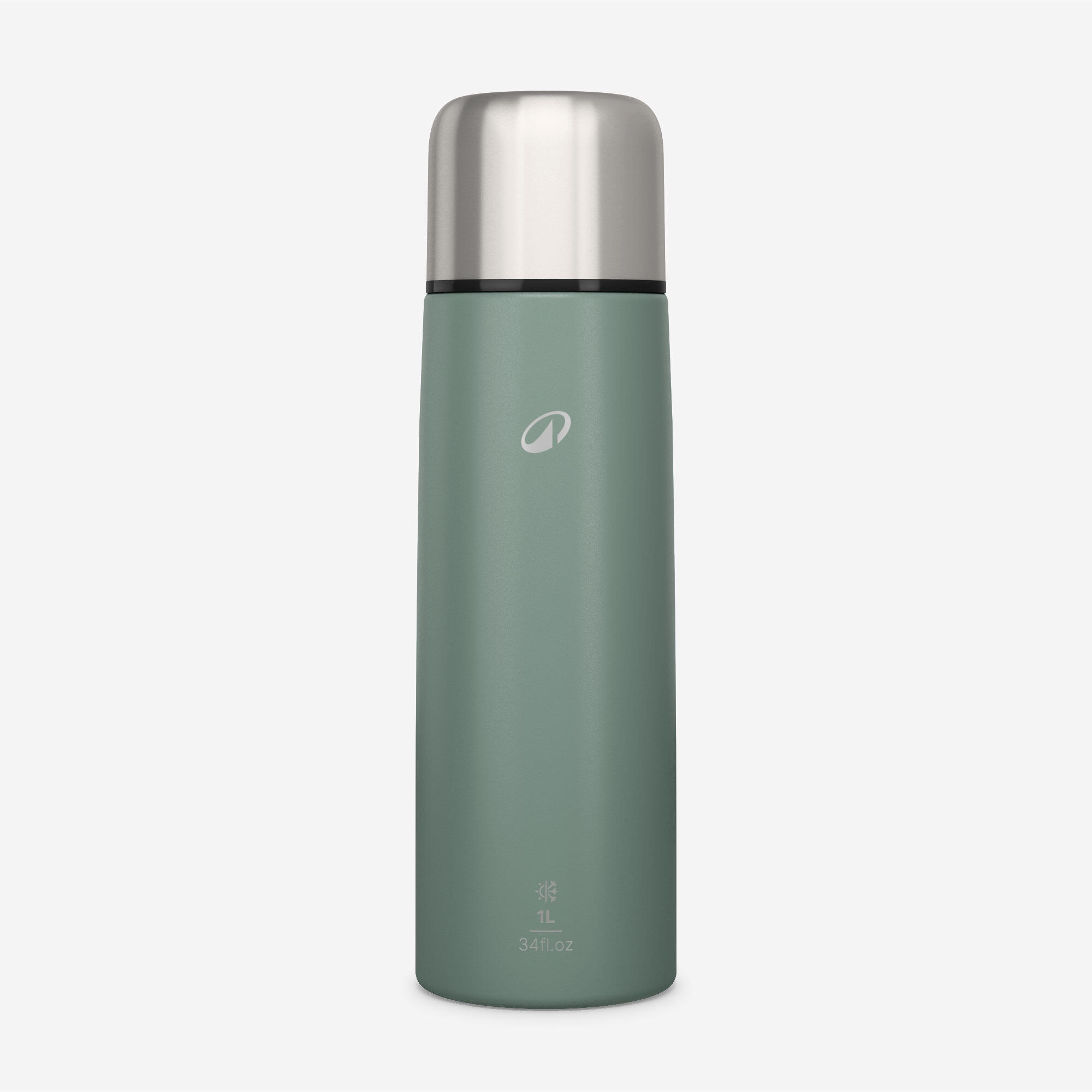 1 L stainless steel insulated flask with cup for hiking - Smoky green