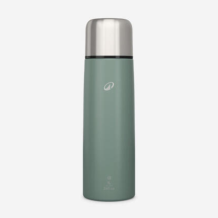 Bouteille isotherme inox 1L avec gobelet pour la randonnée - vert fumé
