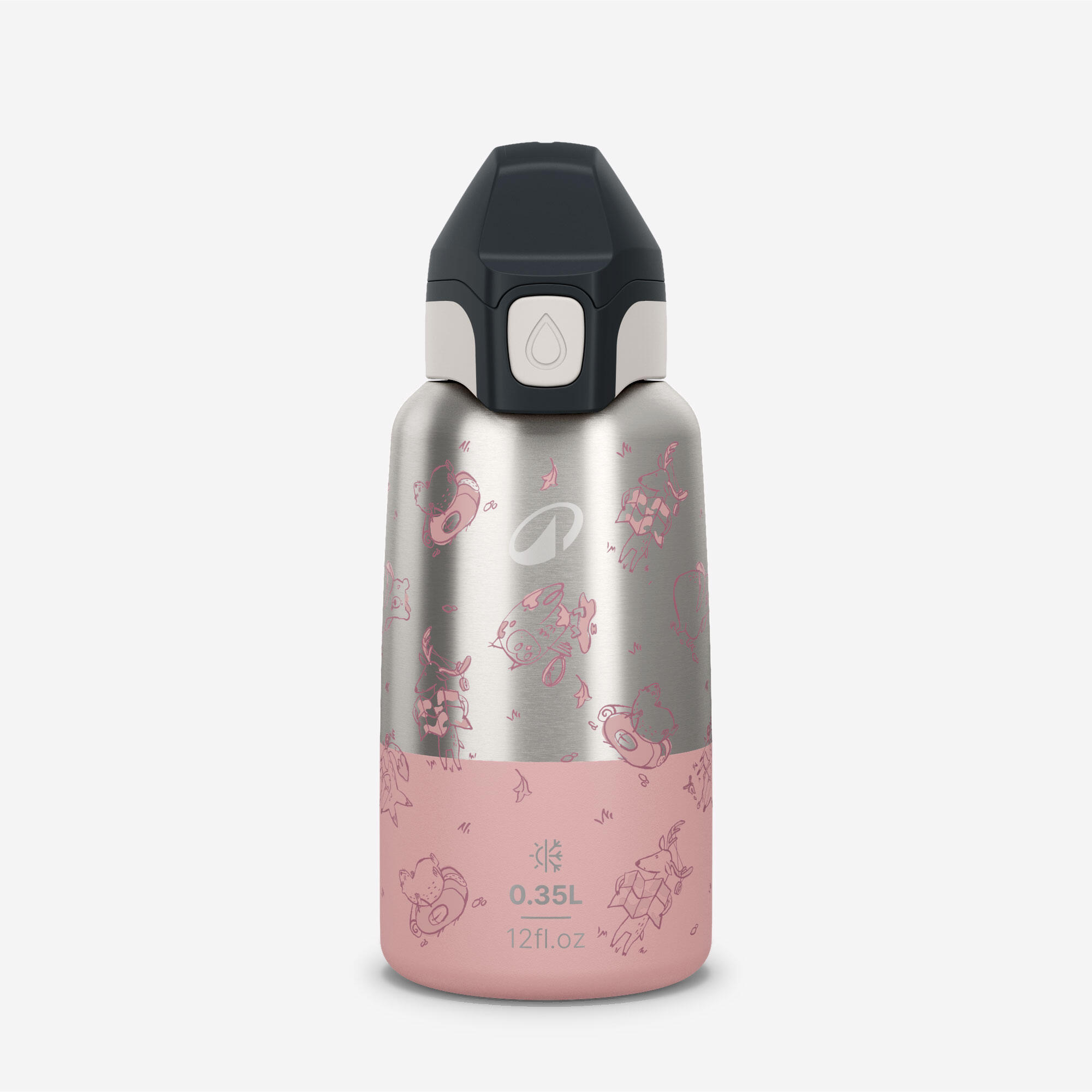 QUECHUA Kids’ 0.35 L stainless steel insulated flask with quick opening hiking cap