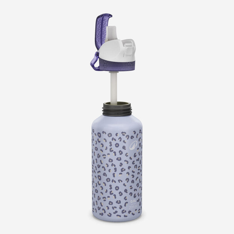 Bidon aluminiu 500, capac instantaneu, cu pipetă și pai Drumeție 0,6L Roz Copii