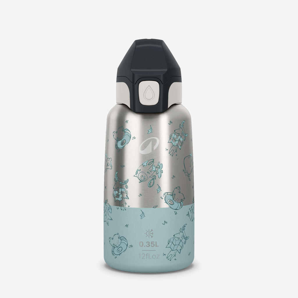 Gourde enfant isotherme 0,35L en acier inox avec bouchon instantané de randonnée