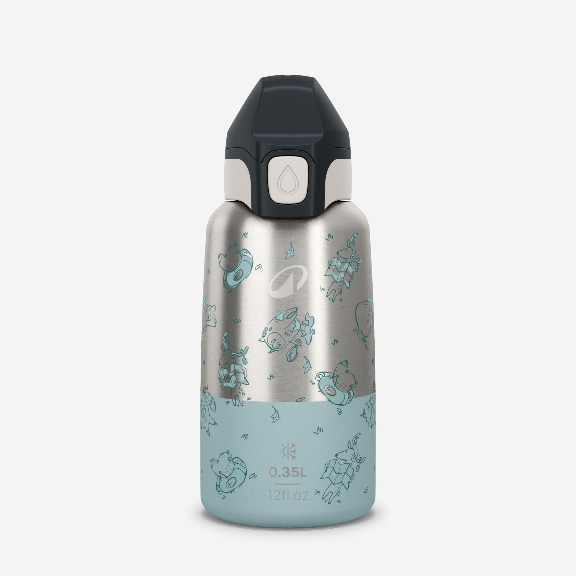 Kids’ 0.35 L stainless steel insulated flask with quick opening hiking cap
