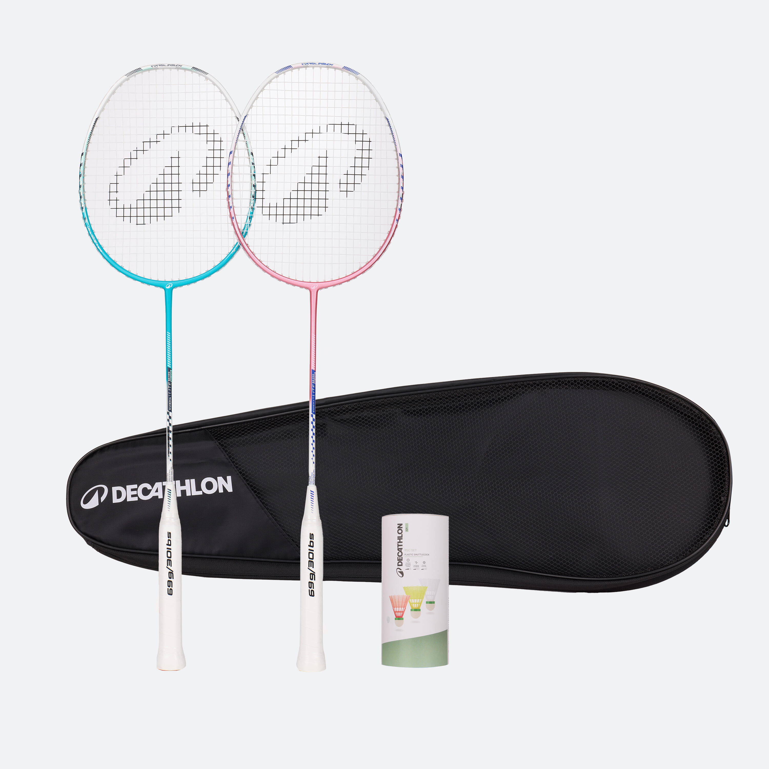 ADULT BADMINTON RACKET BR 590 SET LITE TURQUOISE PINK