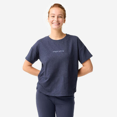 Yoga-t-shirt voor dames donkerblauw