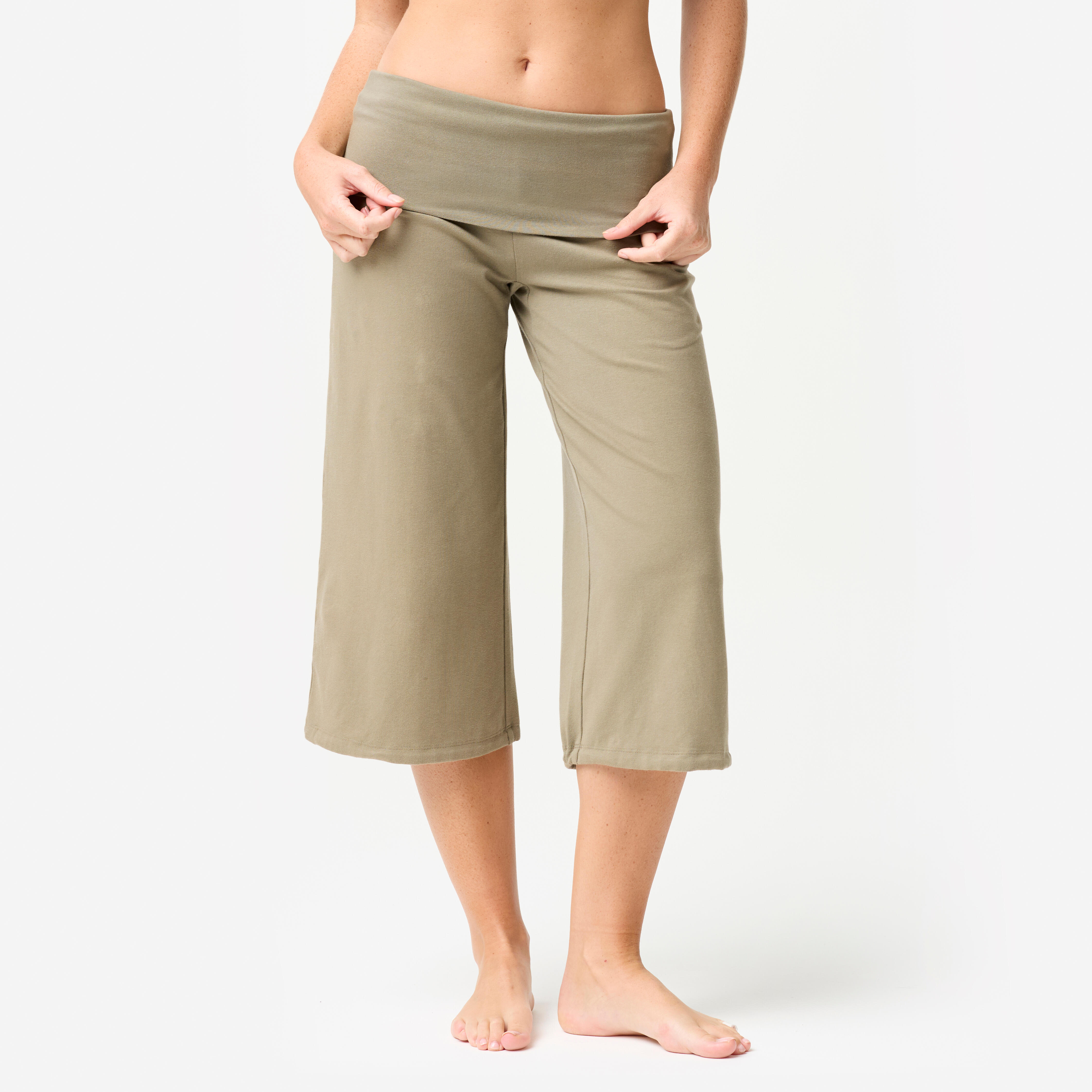 Pantalon 3/4 de yoga bumbac talie înaltă, verde, damă