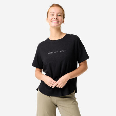 Yoga-t-shirt voor dames zwart