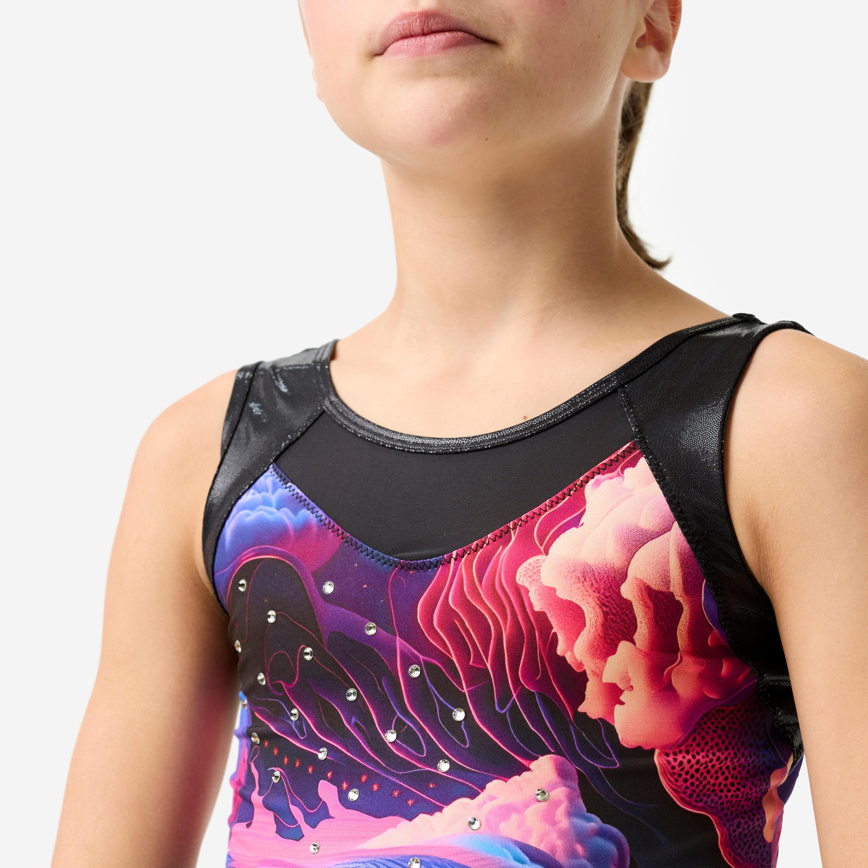 Maillot de Ginástica sem Mangas Menina, multicolor e preto 3/10