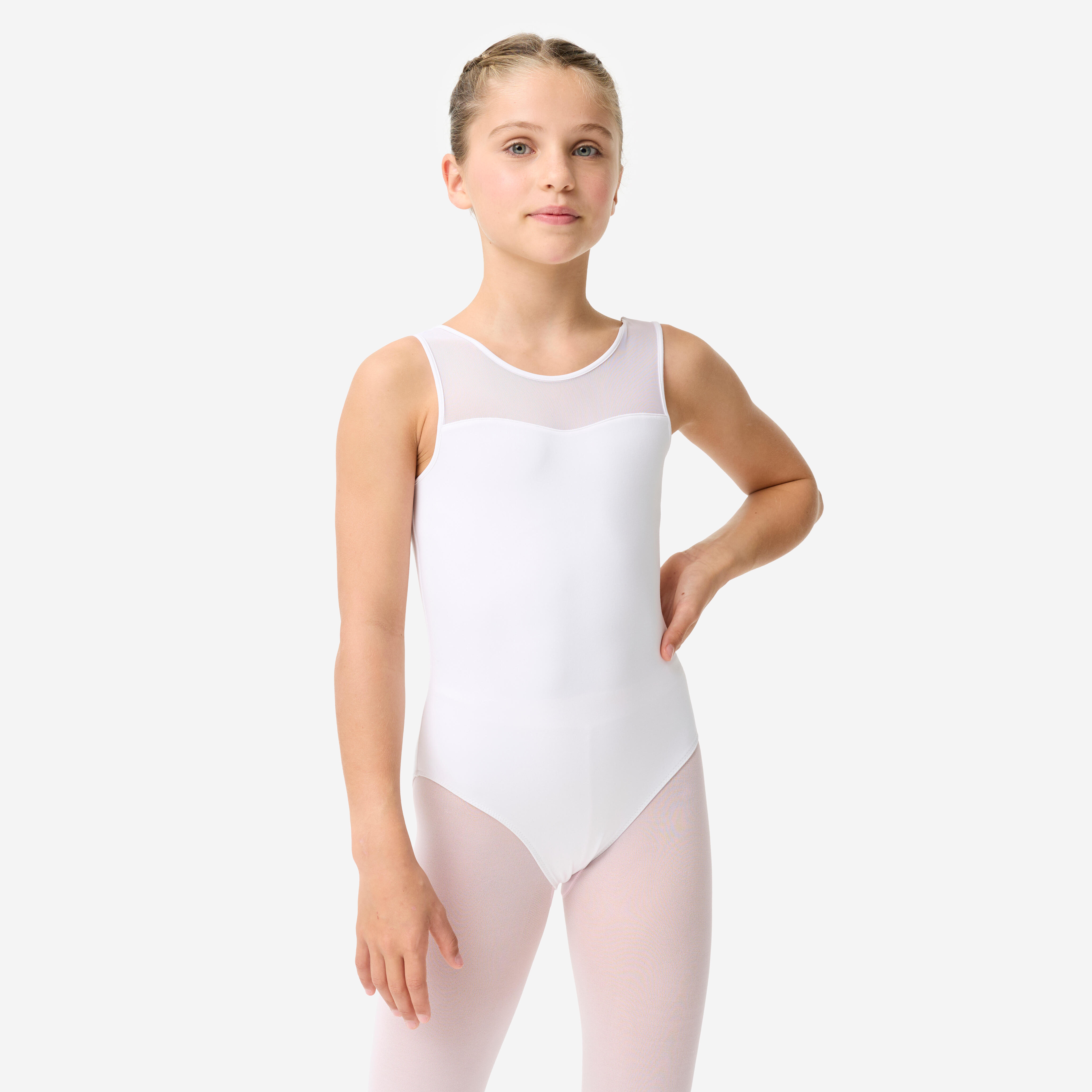 DOMYOS Dievčenský baletný trikot s volánom biely 10-11 r (141-150 cm)