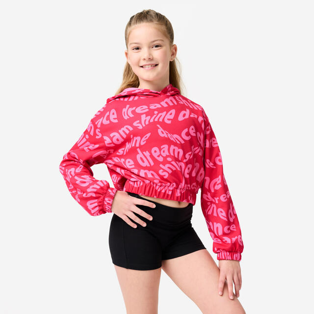 Tanz-Hoodie Modern Dance Mädchen Crop Top - rosa mit Print