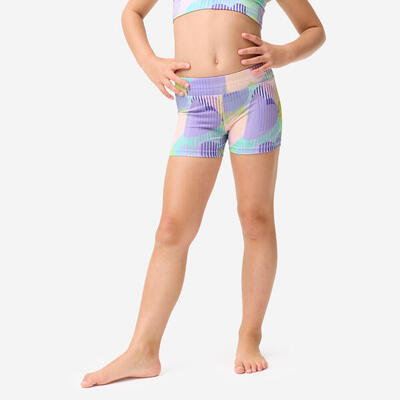 Turnshort meisjes glimmend hartjesprint/paars