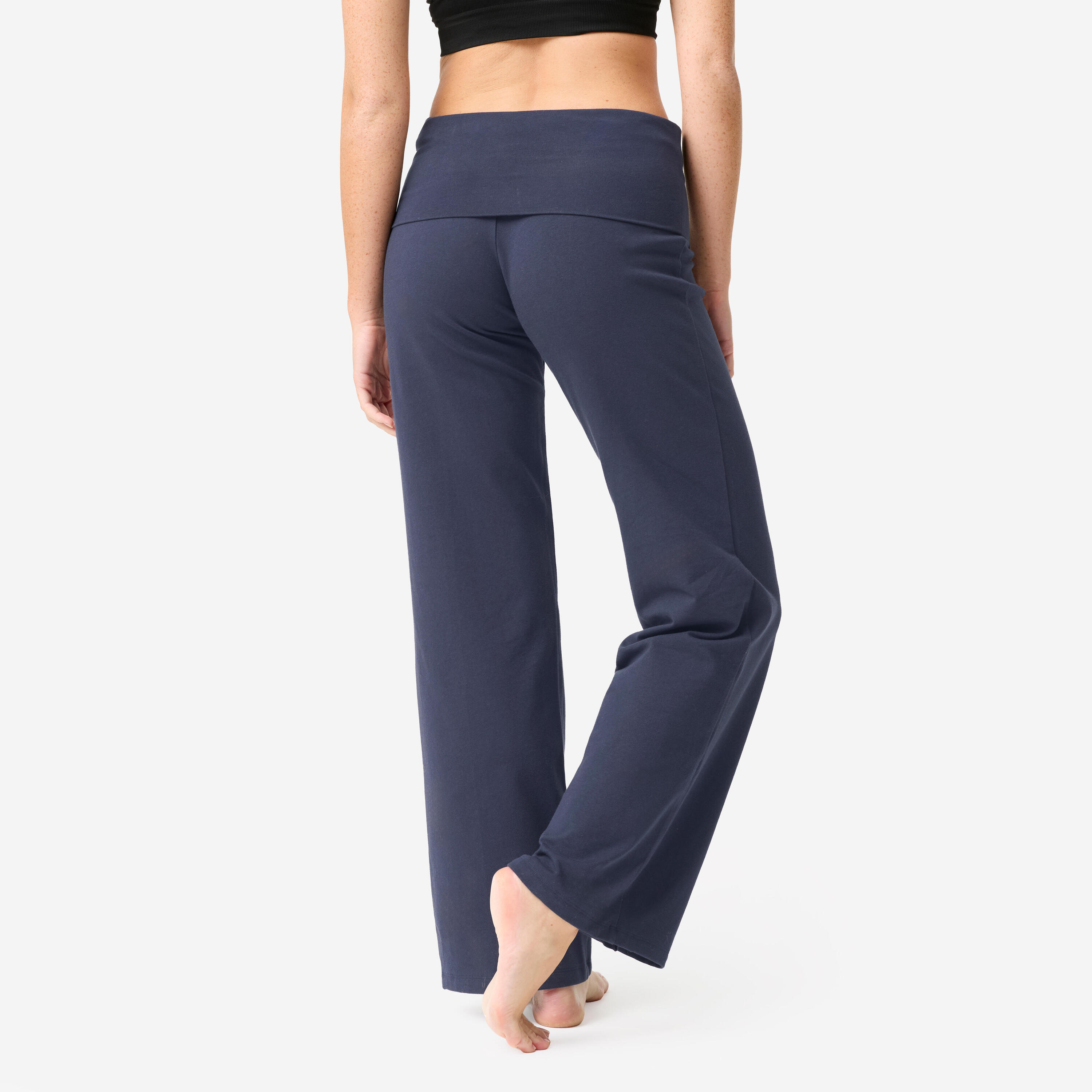Pantalon de yoga coton doux taille haute femme, bleu foncé 4/6