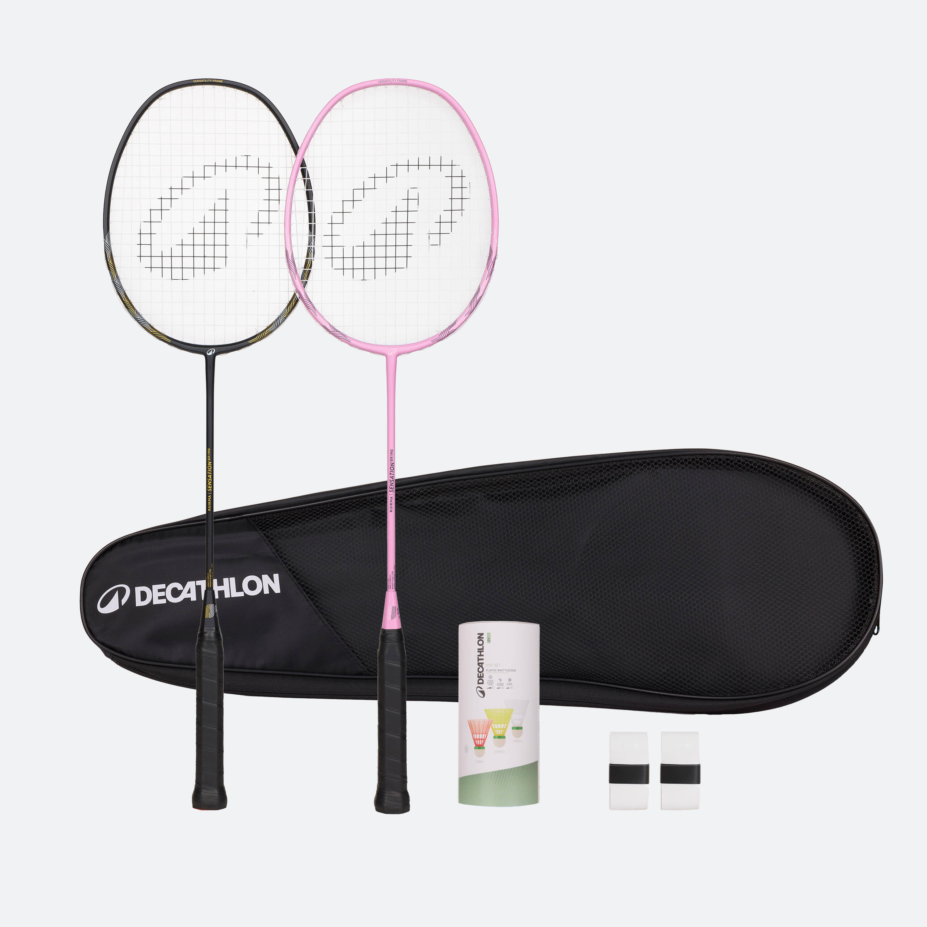 ADULT BADMINTON RACKET BR 190 SET PARTNER BLACK PINK -  1