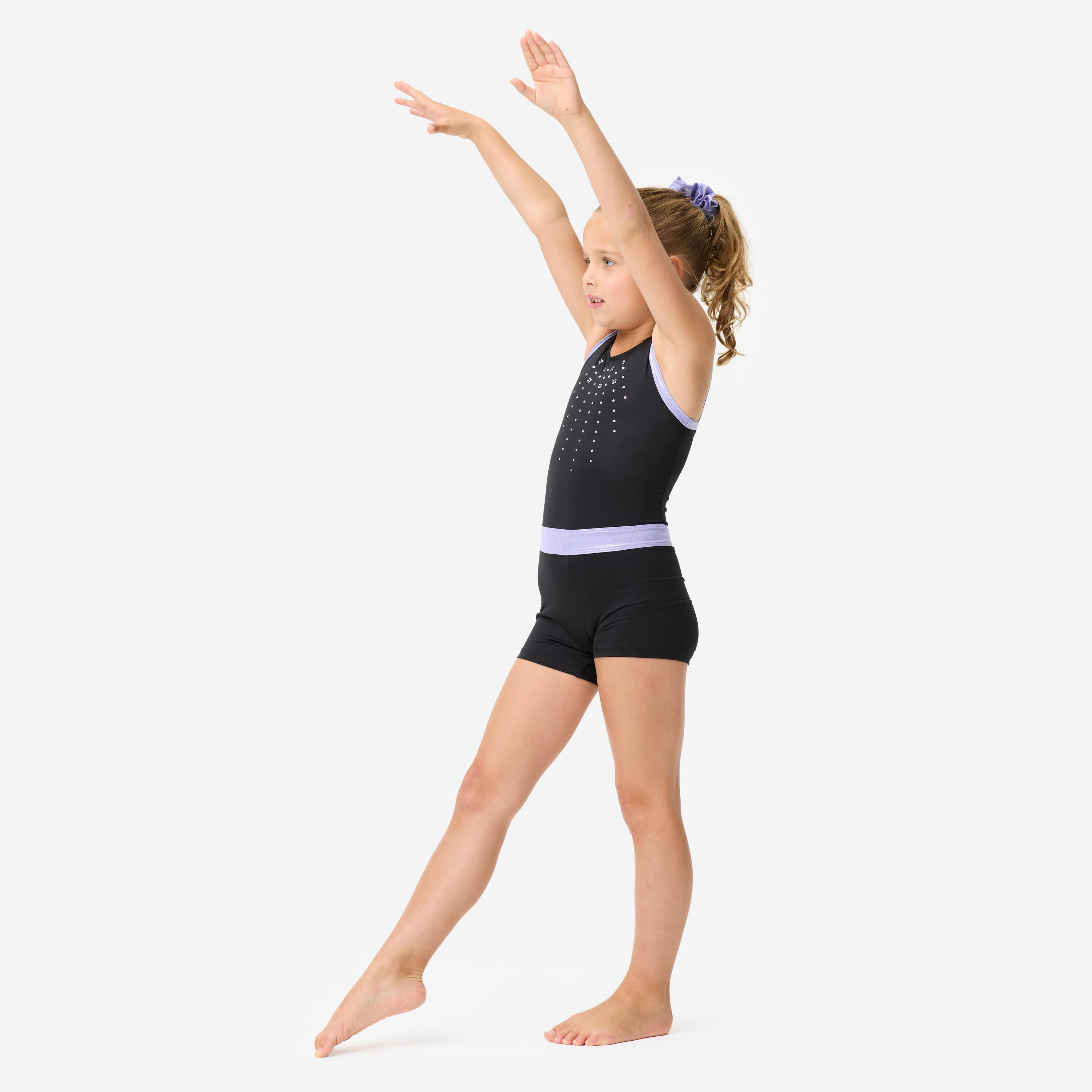 Girls' Gymnastics Stretch Romper - Black/Purple 2/10