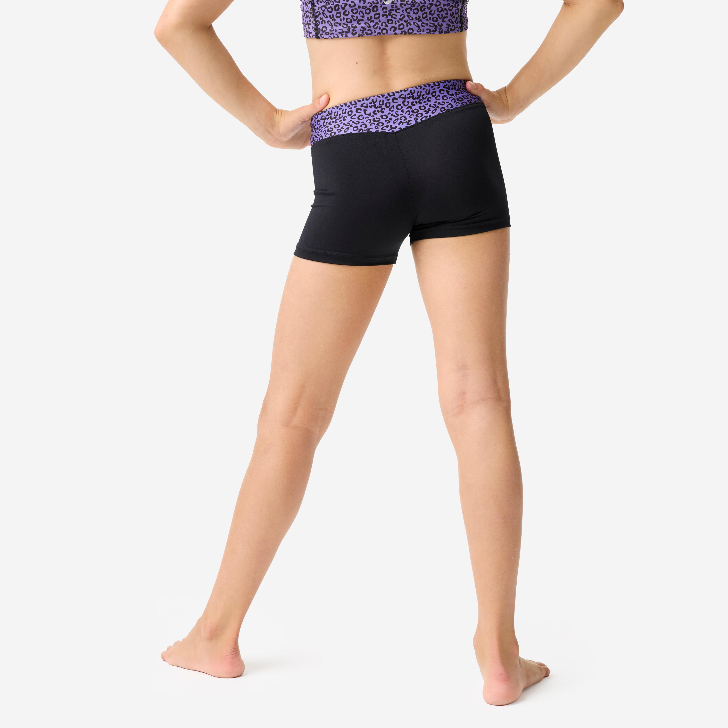Pantaloncini bambina ginnastica slim fit traspiranti nero-lilla 4/10
