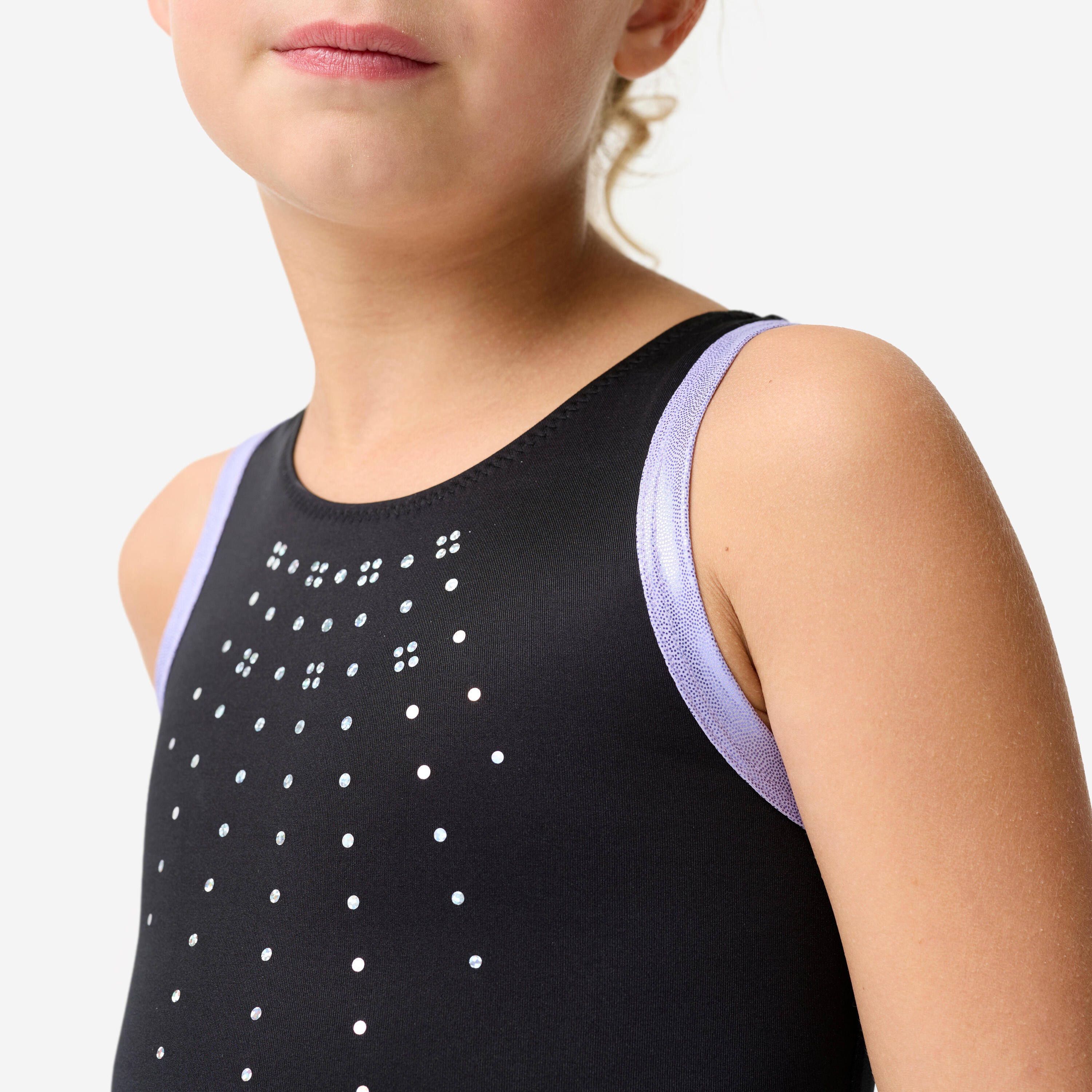 Girls' Gymnastics Stretch Romper - Black/Purple 3/10