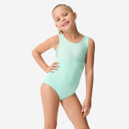 Justaucorps de gymnastique col rond fille, vert pastel