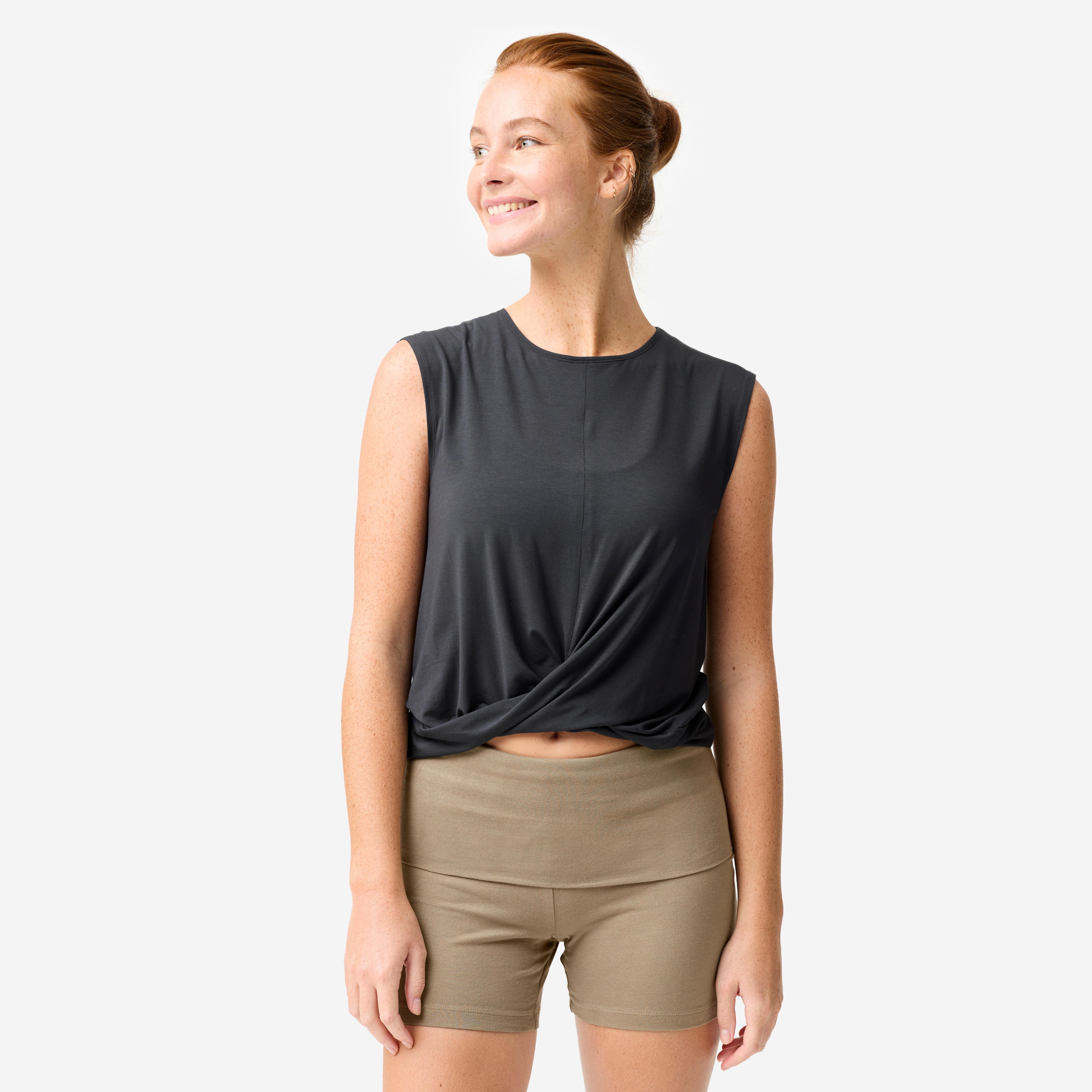 Yoga/Pilates Breathable Draped Tank Top - Dark Grey