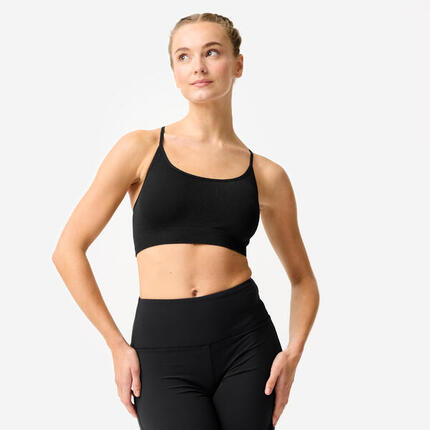 Sport-BH Damen gerippt - schwarz