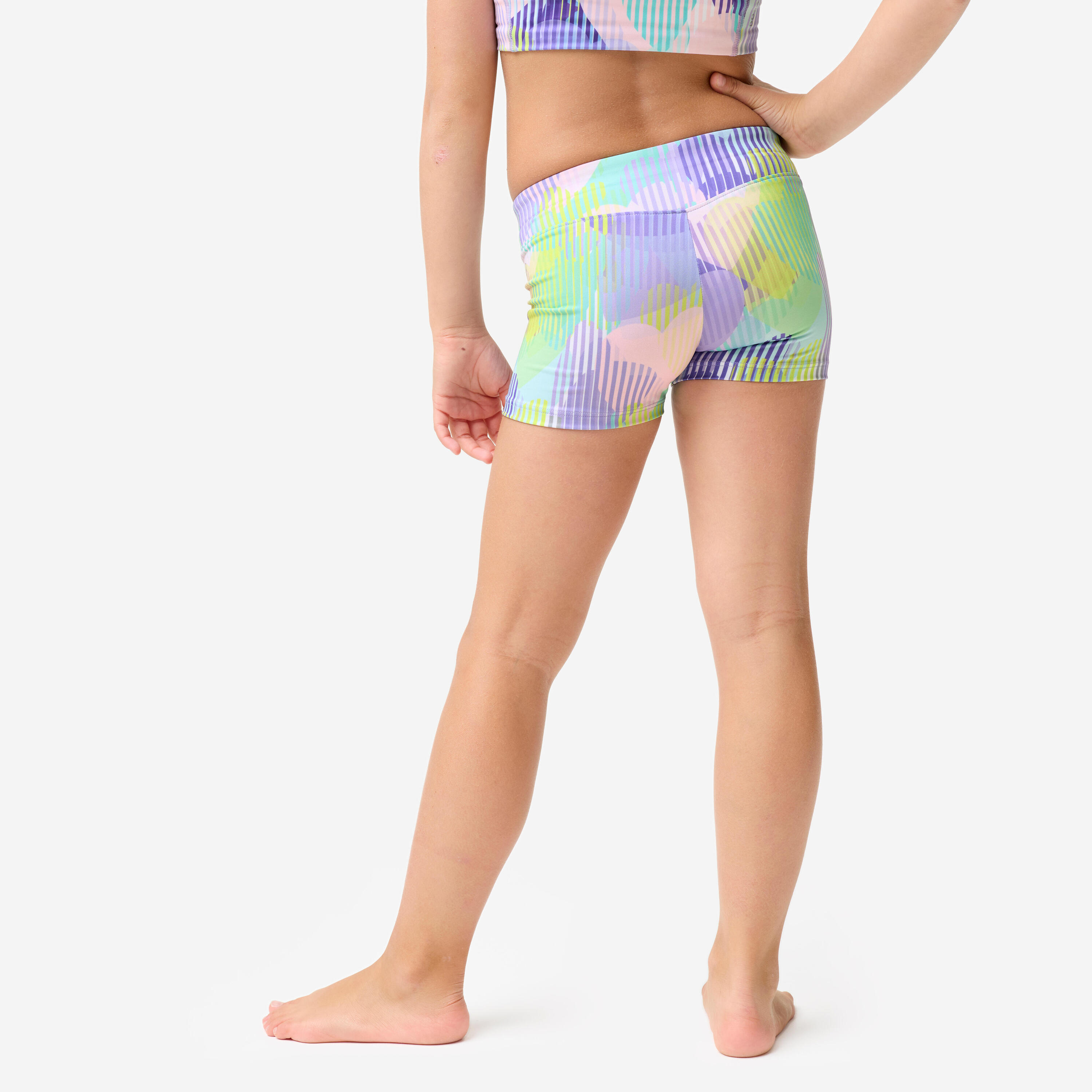 Turnshort meisjes glimmend hartjesprint/paars 4/9