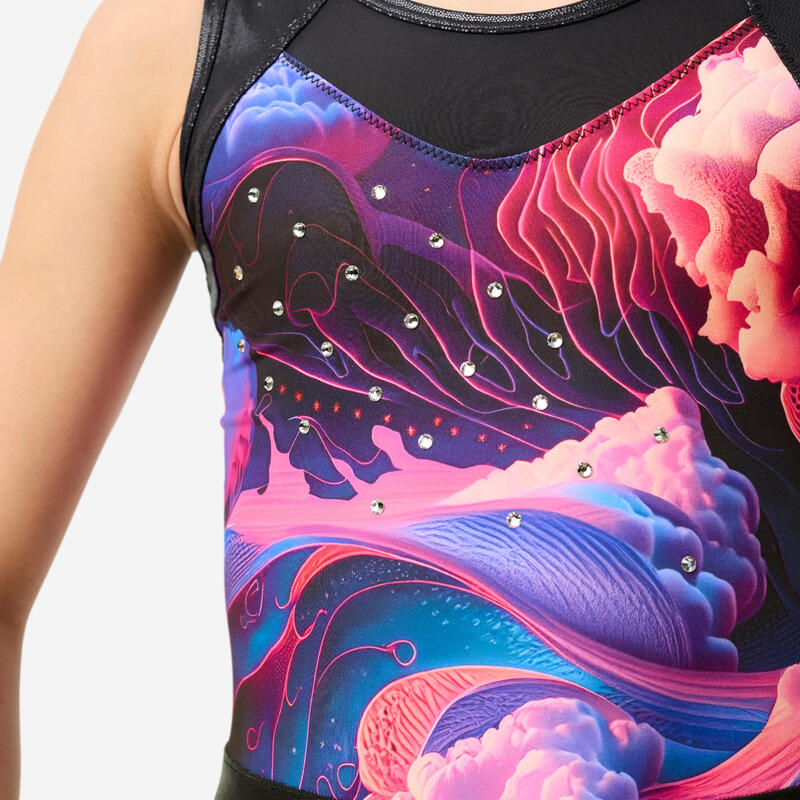 Body de gimnastică fără mâneci, multicolor și negru, fete