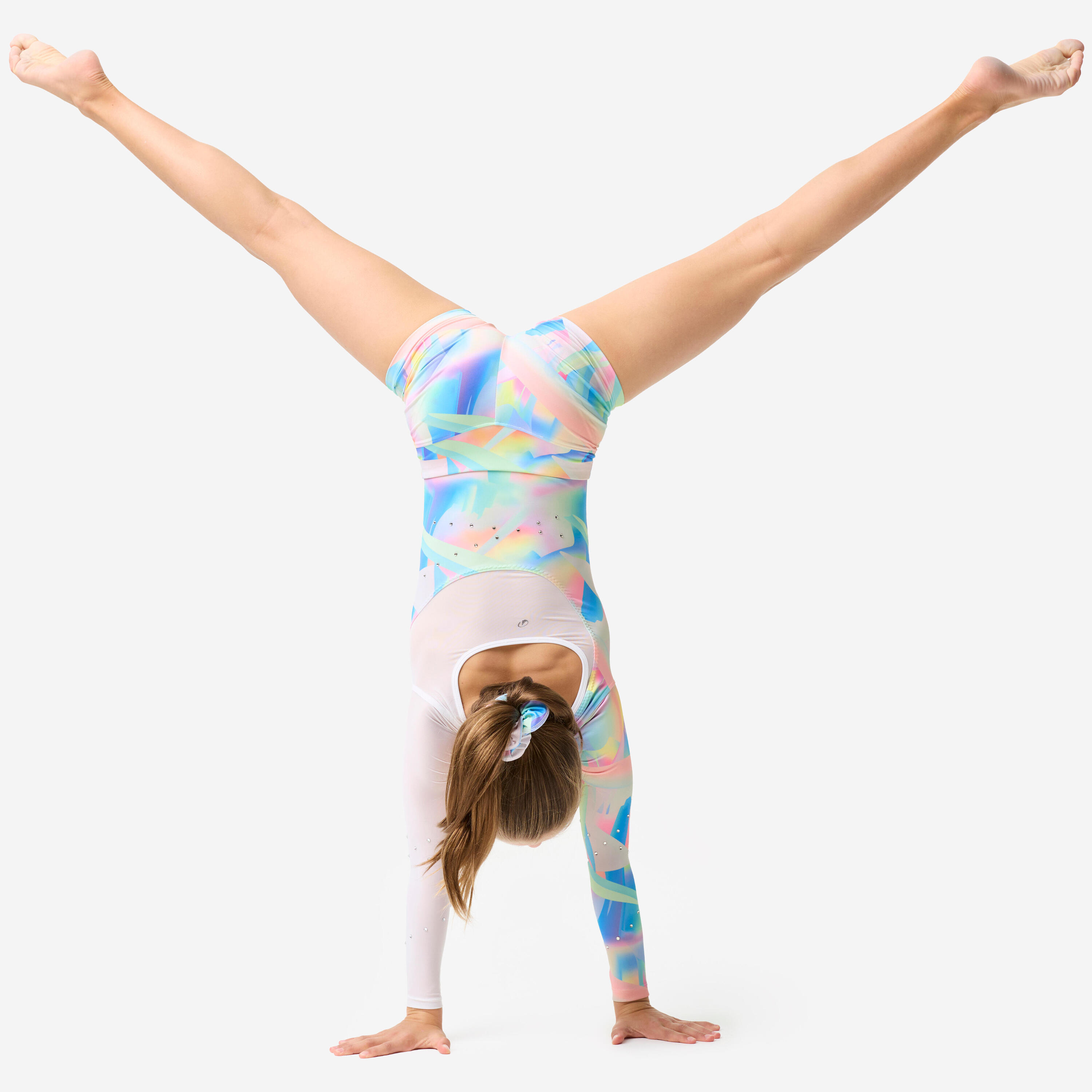 Pantaloncini bambina ginnastica slim fit traspiranti bianchi 2/9