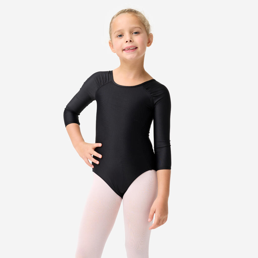 Girls' Long-Sleeved Ballet Leotard - Black
