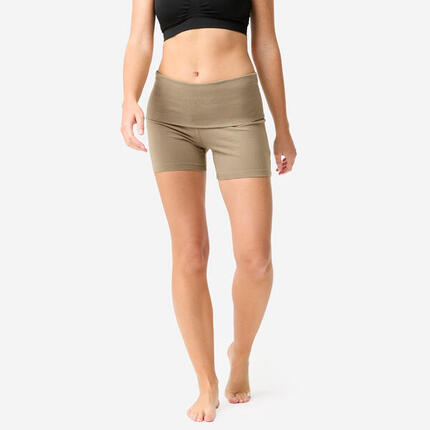 Short de yoga coton doux taille haute femme, marron argile