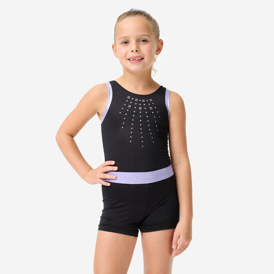 Kombishorts Gymnastik Turnen Mädchen dehnbar - schwarz/lila