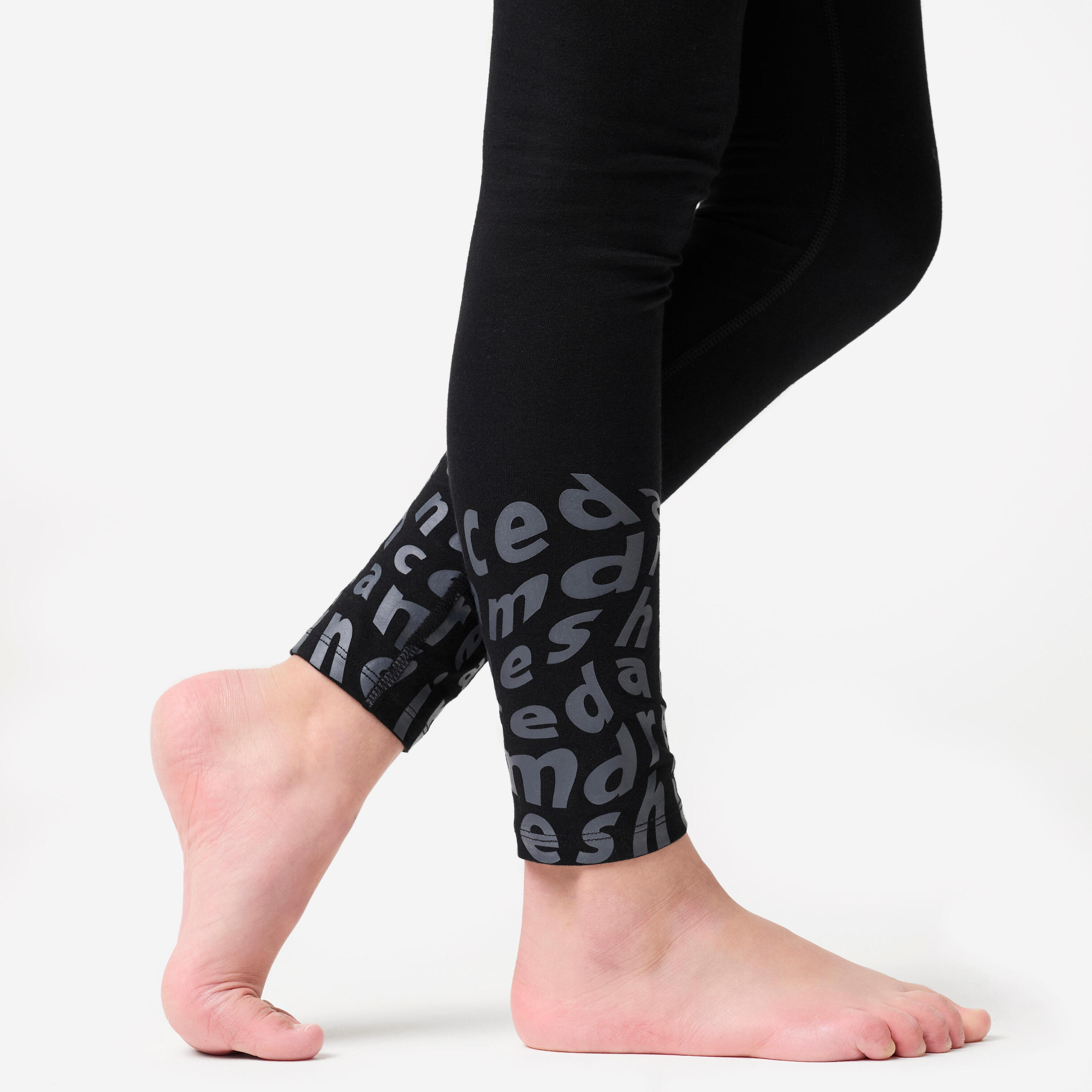 Legging danse moderne taille haute fille, noir et gris 6/11
