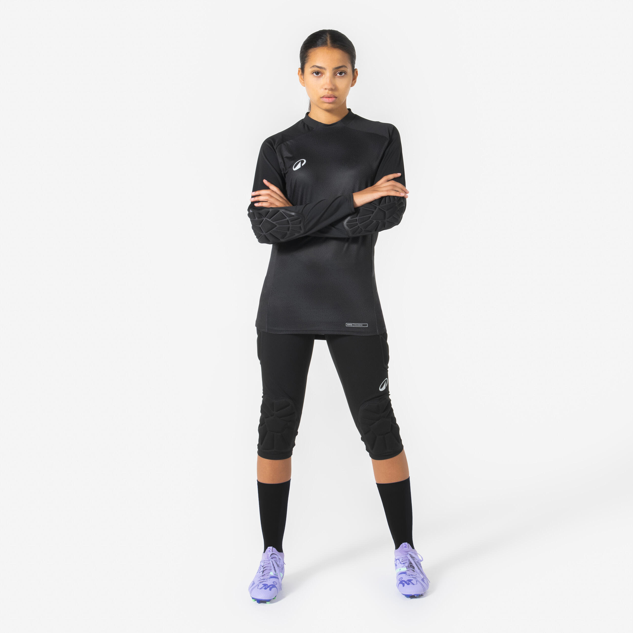 Damen/Herren Fußball Torwarthose knielang mit Schutz - F500 schwarz 6/11