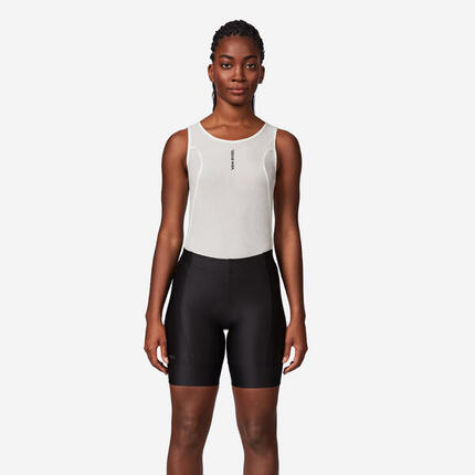 Cuissard court de vélo de route sans bretelles femme, Essentiel noir