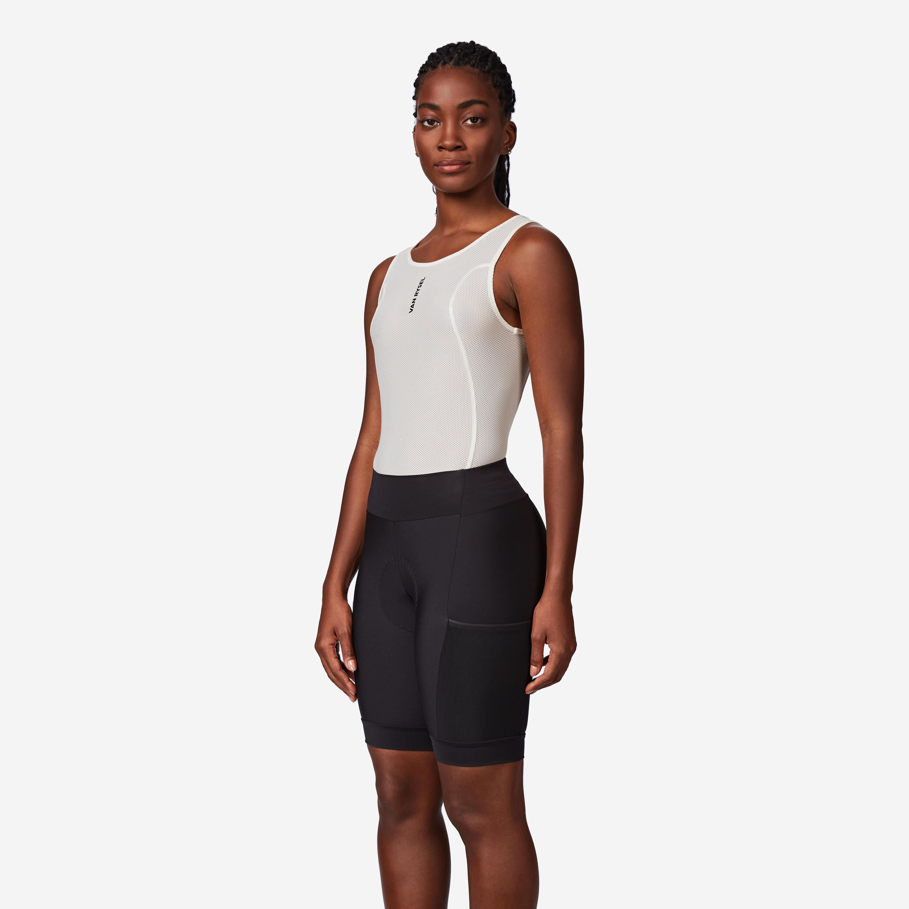 Cuissard court de vélo de route sans bretelles menstruel femme, EDR noir 6/7