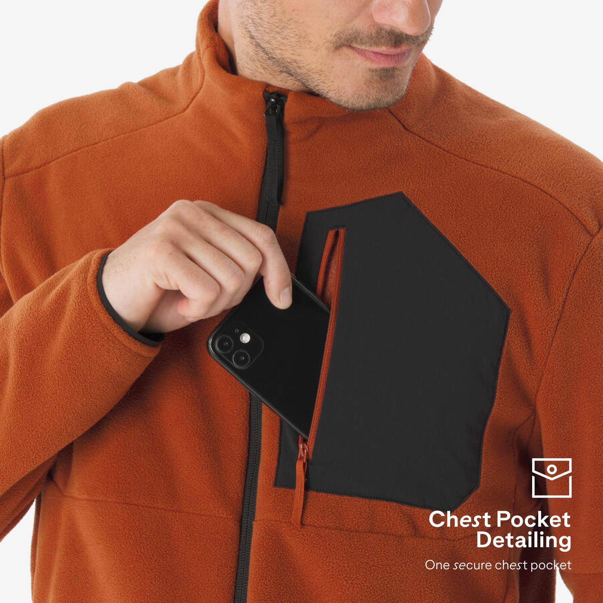 Men’s mountain hiking fleece jacket, MH500 Full Zip Pocket - Red -  5