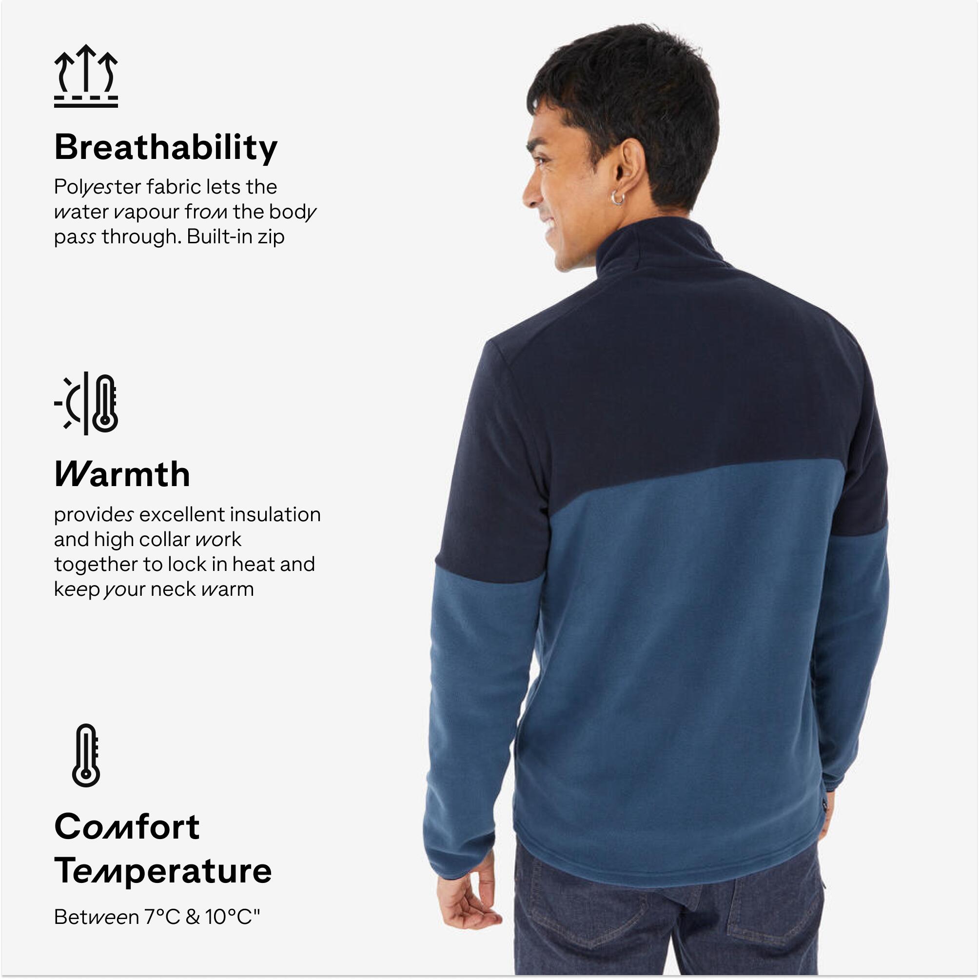 Men’s mountain hiking fleece jacket, MH500 Half Zip - Blue