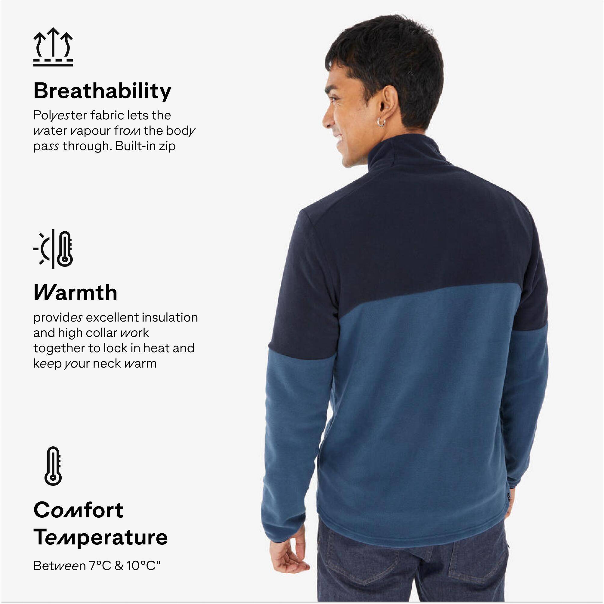 Men’s mountain hiking fleece jacket, MH500 Half Zip - Blue -  4