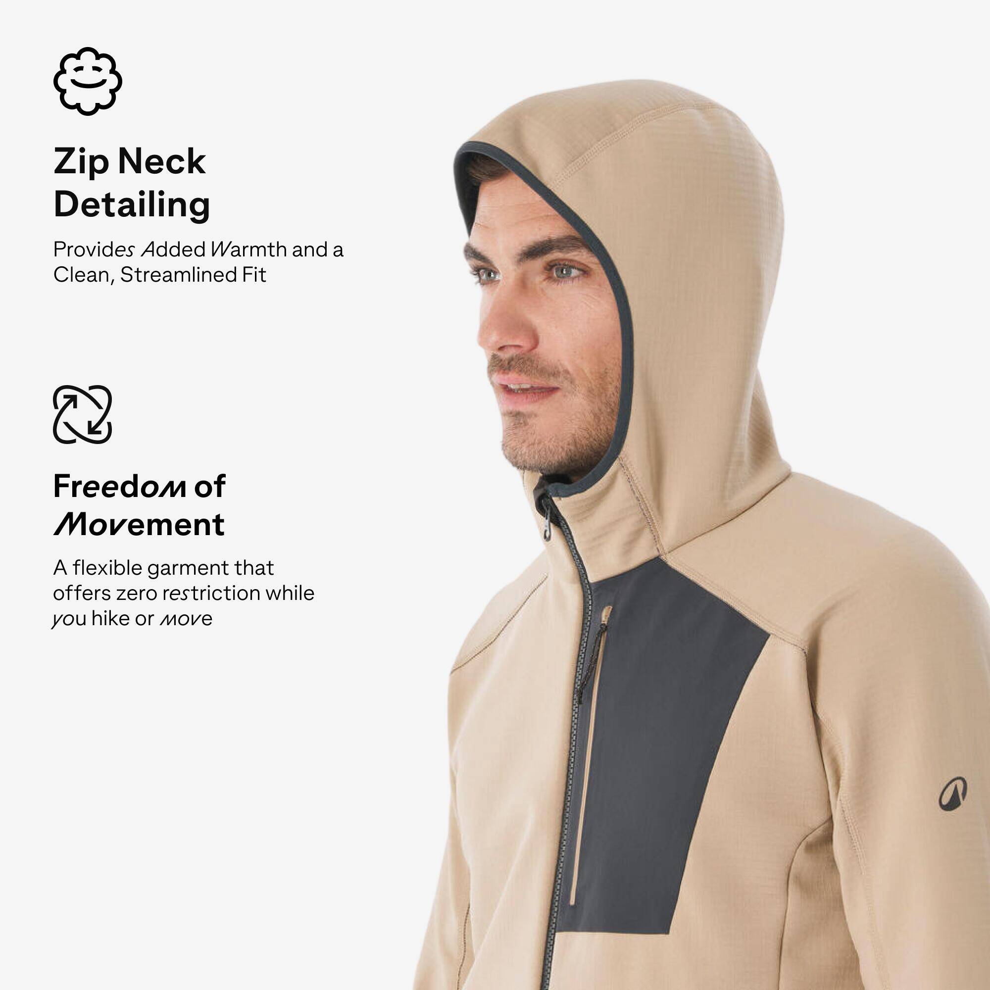 Men’s mountain hiking fleece jacket, MH500 Full Zip - Beige -  4