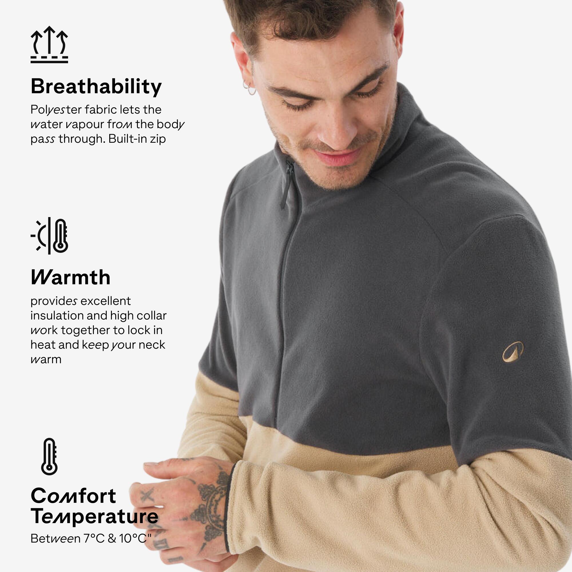 Men’s Mountain Walking Half-zip Fleece MH500 - Beige