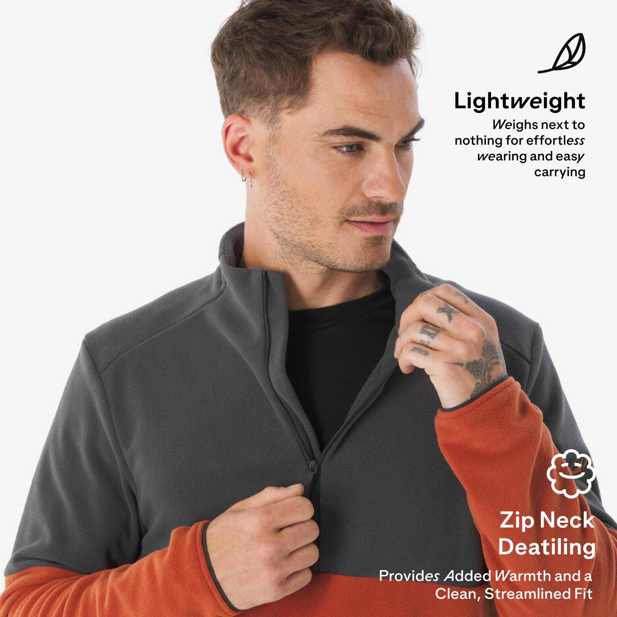 Men’s mountain hiking fleece jacket, MH500 Half Zip - Brown -  4