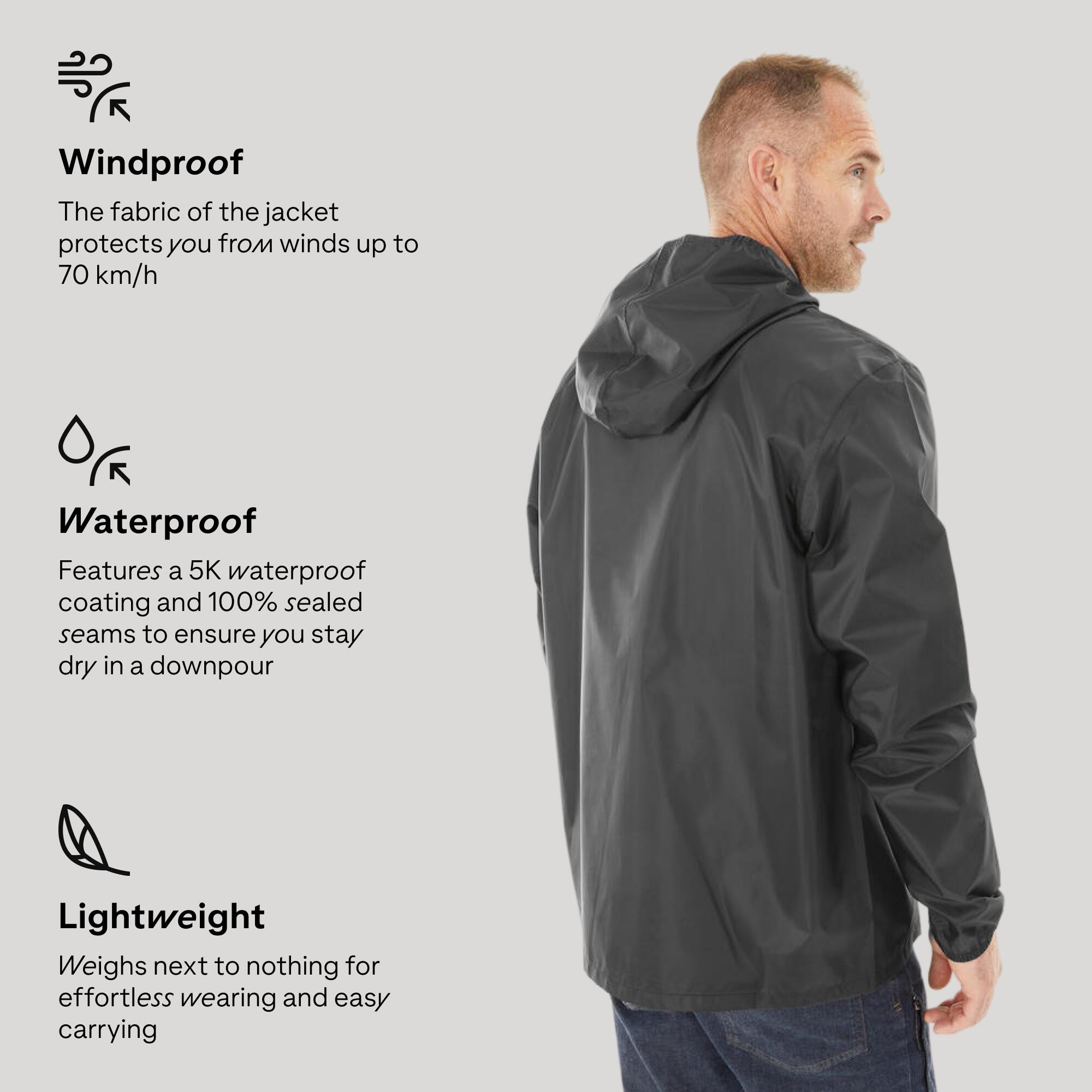 Men Half Zip Compact Rain Jacket with Pouch - Black