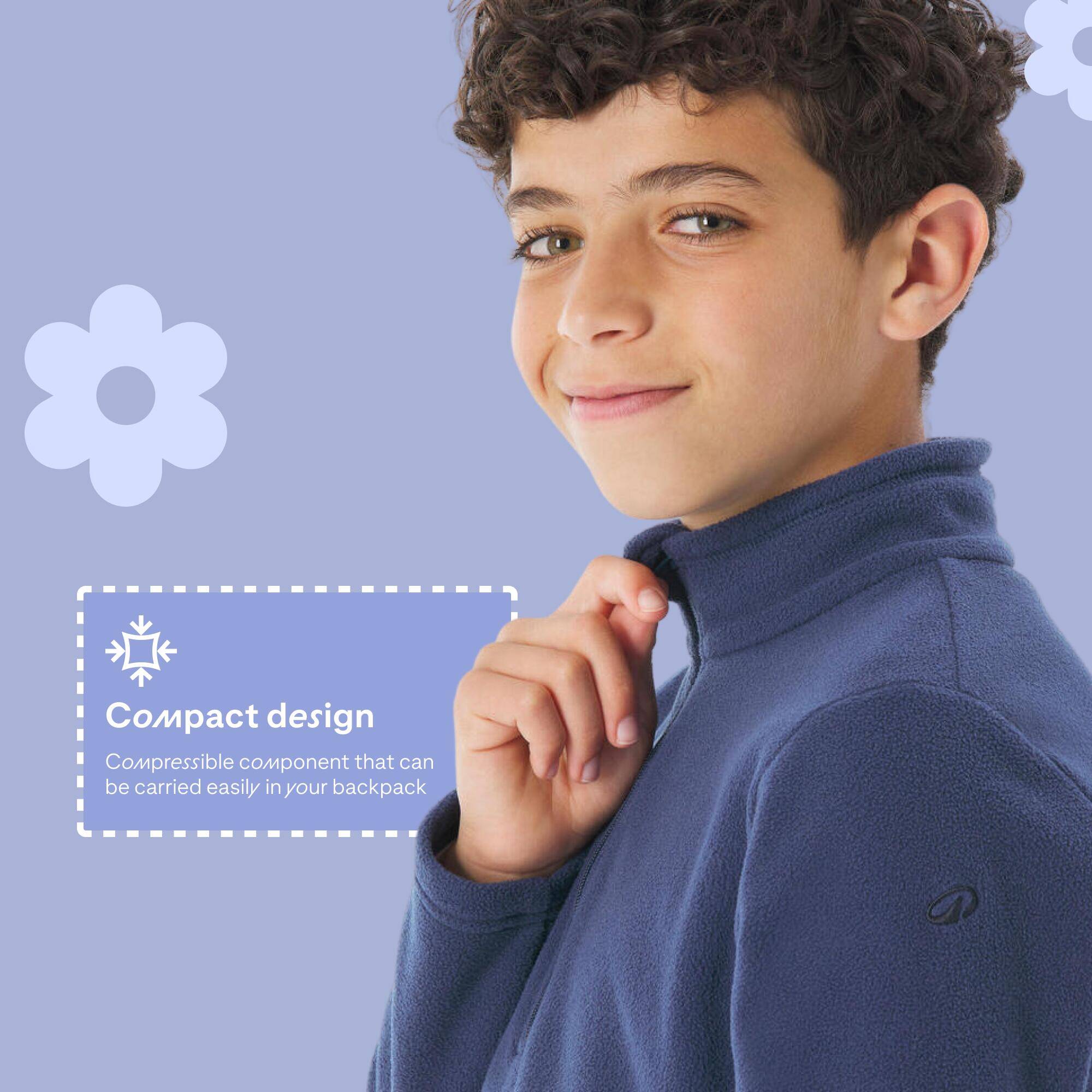 Kids’ warm hiking jacket MH100 - 7-15 years Half zip - Navy Blue -  3