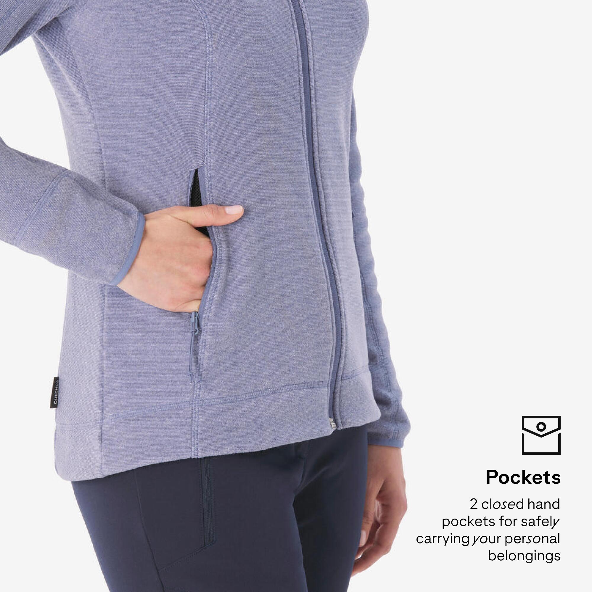 Women’s mountain hiking fleece jacket, MH100 Full Zip - Purple