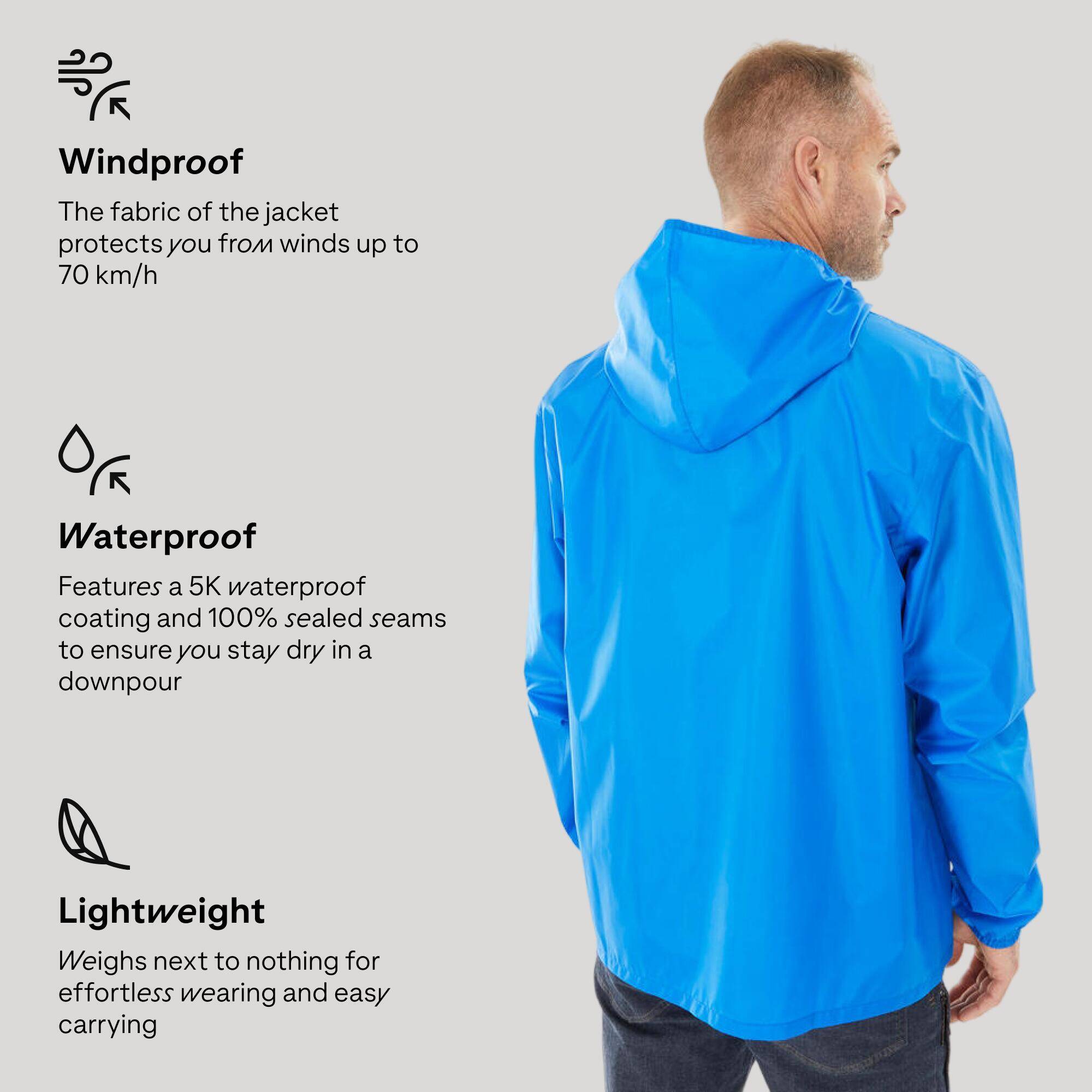 Men Half Zip Compact Rain Jacket with Pouch - Blue -  3