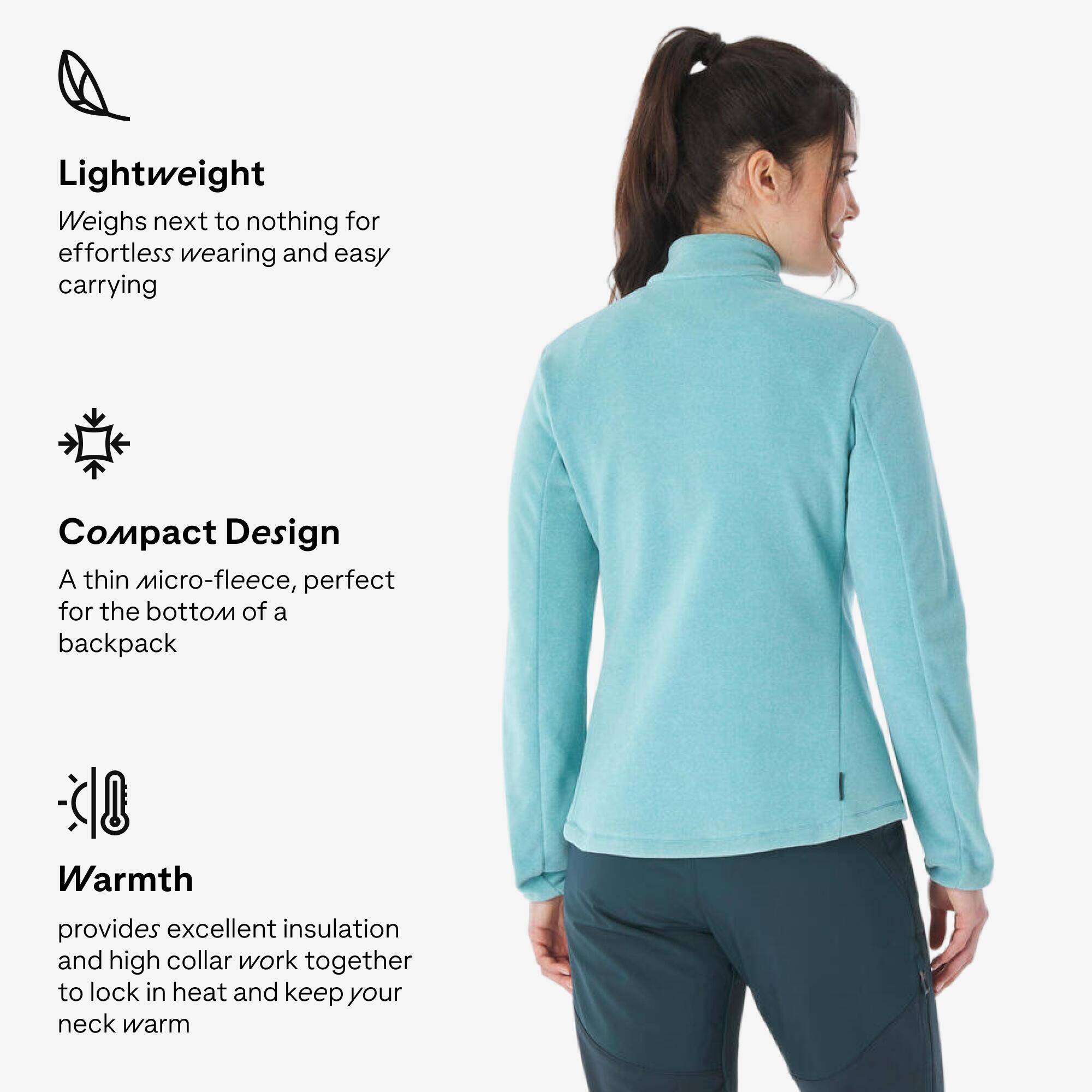 Women’s Mountain Walking Fleece MH100 - Turquoise -  3