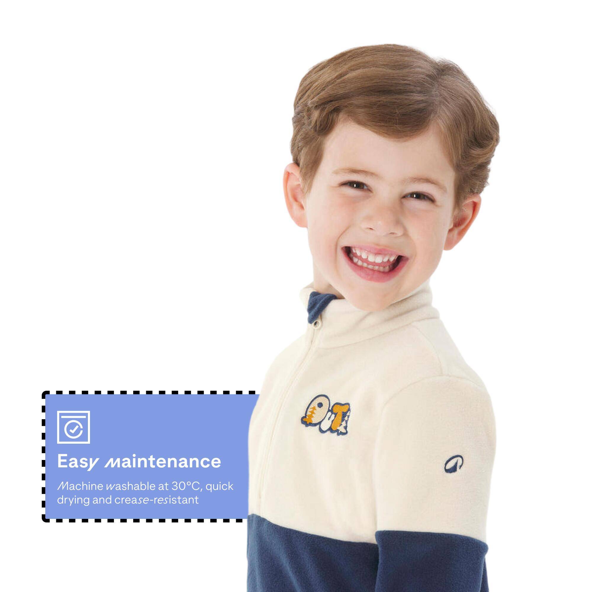 Kids’ hiking fleece jacket MH500 Half Zip - 2-6 years - Beige and Blue -  5
