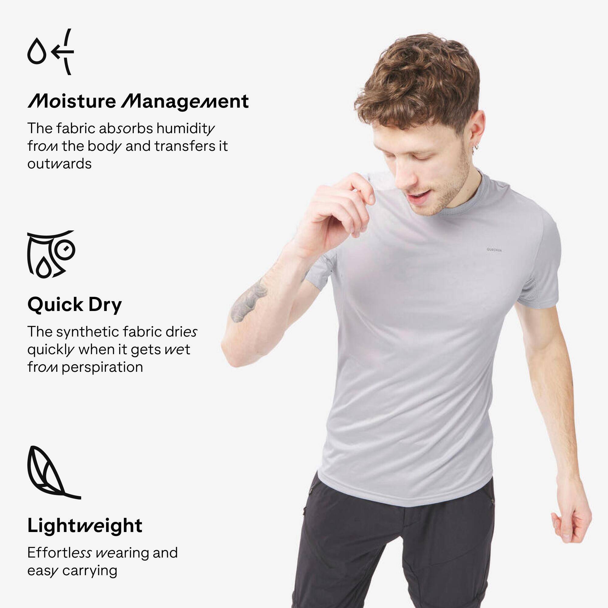 Men Dry Fit Activewear T-Shirt Light Grey - MH100 -  3