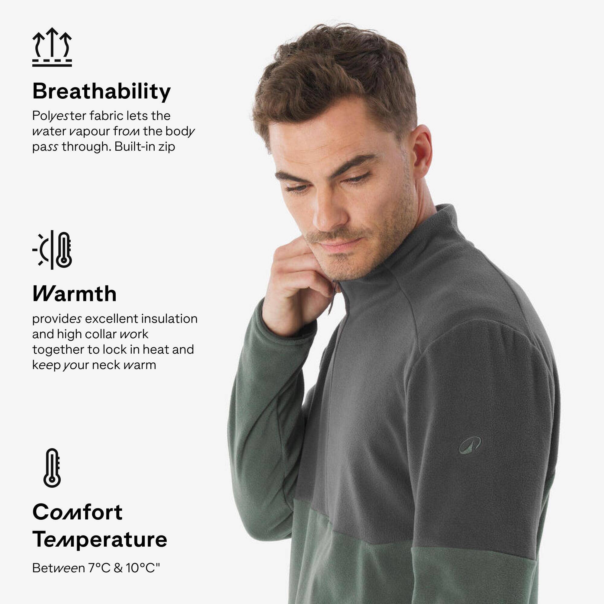 Men’s Mountain Walking Half-zip Fleece MH500 - Green -  3