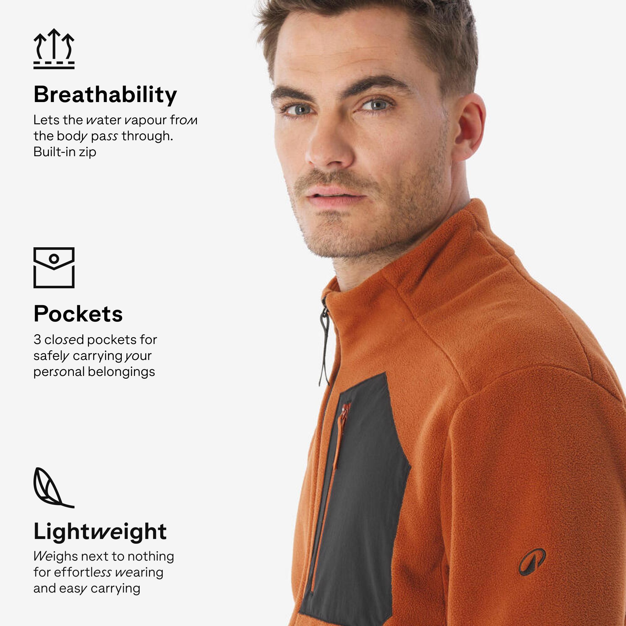 Men’s mountain hiking fleece jacket, MH500 Full Zip Pocket - Red