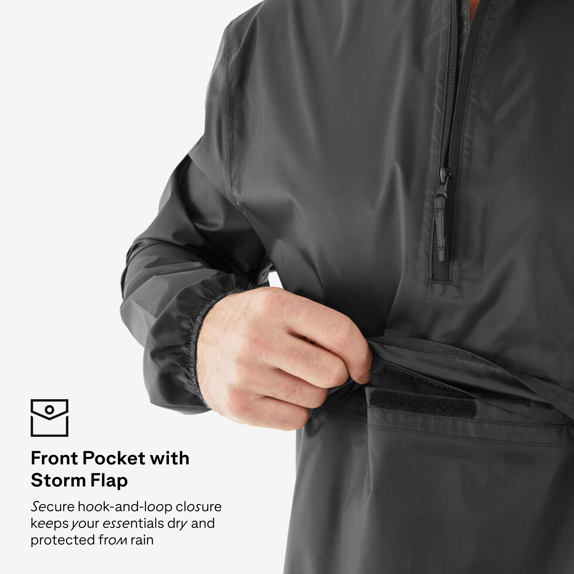 Men Half Zip Compact Rain Jacket with Pouch - Black